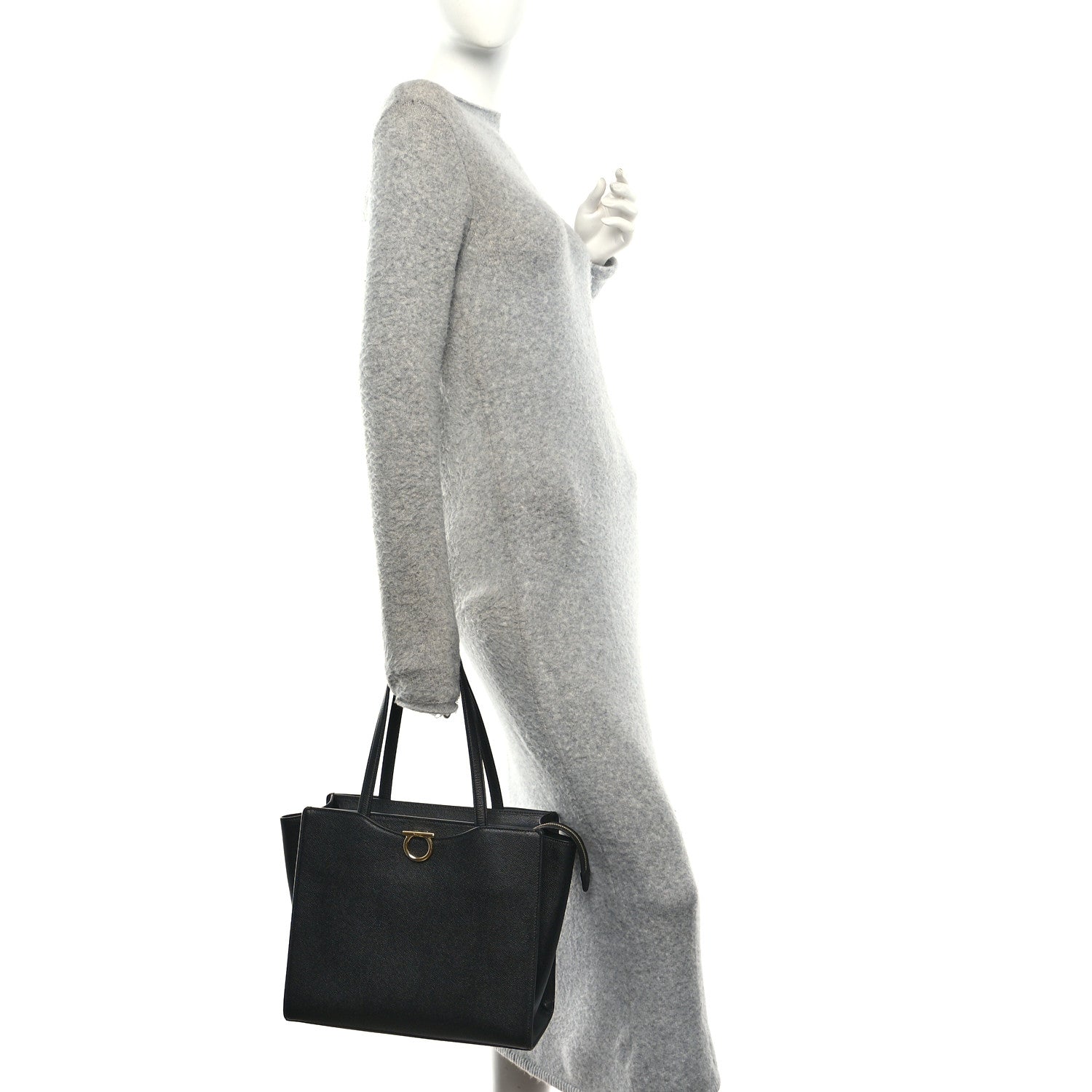 Salvatore Ferragamo Grainy Calfskin Gemini Tote Black 1879814