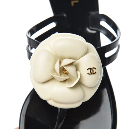 Chanel Jelly Camellia Thong Sandals 40 Black Ivory 13 of 16