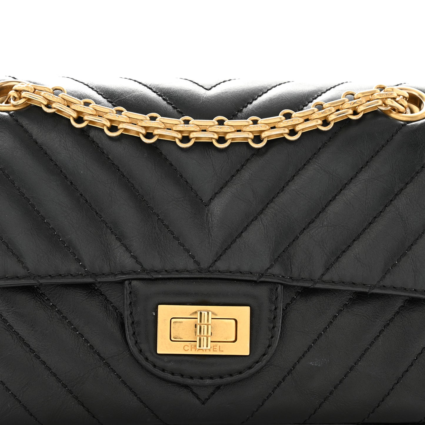 Aged Calfskin Chevron Quilted 2.55 Reissue Mini Flap Black