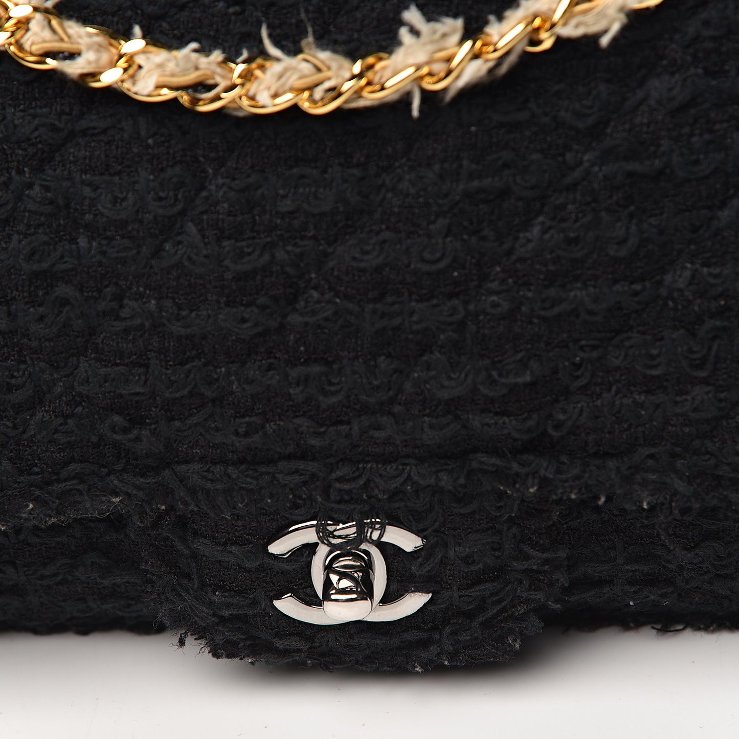 Tweed Quilted Small Flap Black