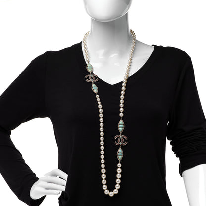 Chanel Pearl Gripoix CC Long Strand Necklace Turquoise Burgundy 2 of 5