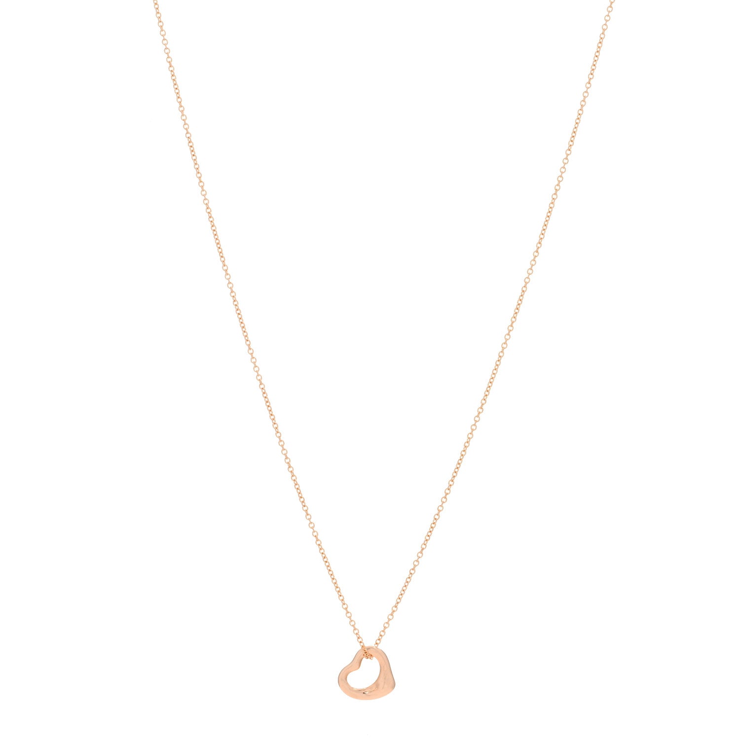 Tiffany 18K Rose Gold 11mm Elsa Peretti Open Heart Pendant Necklace 1 of 3