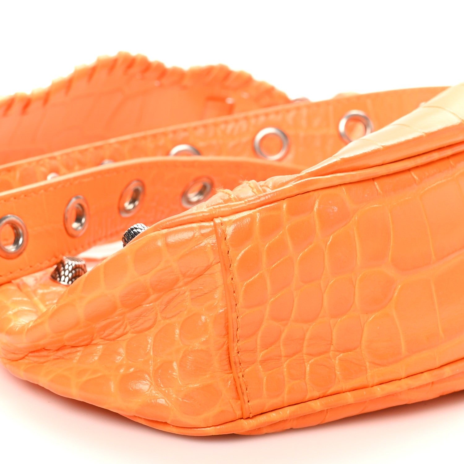 Balenciaga Extra Supple Calfskin Crocodile Embossed Le Cagole Shoulder Bag XS Pop Orange 9 of 10