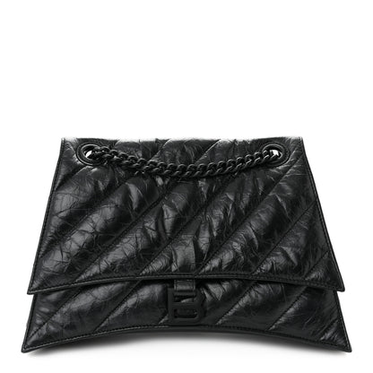 Balenciaga Crushed Calfskin Quilted Matte Black Hardware Medium Crush Chain Bag Black 1 of 10