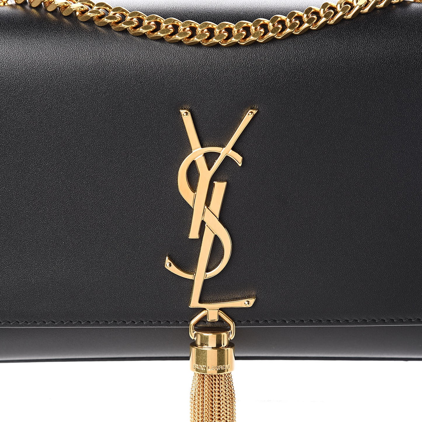 Calfskin Small Classic Monogram Kate Tassel Satchel Black