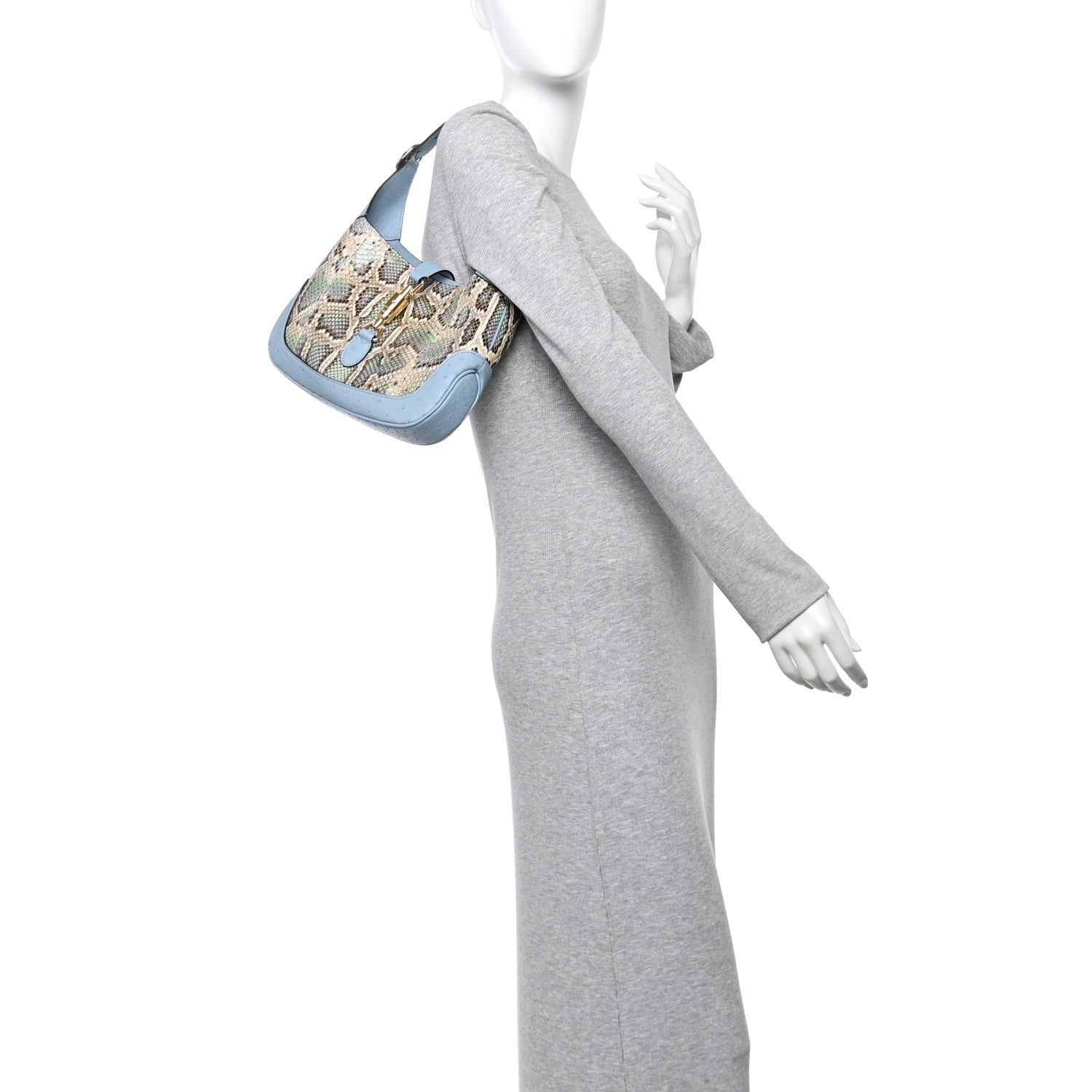 Gucci Snakeskin Ostrich Calfskin Small Jackie 1961 Hobo Blue Multicolor 2 of 10