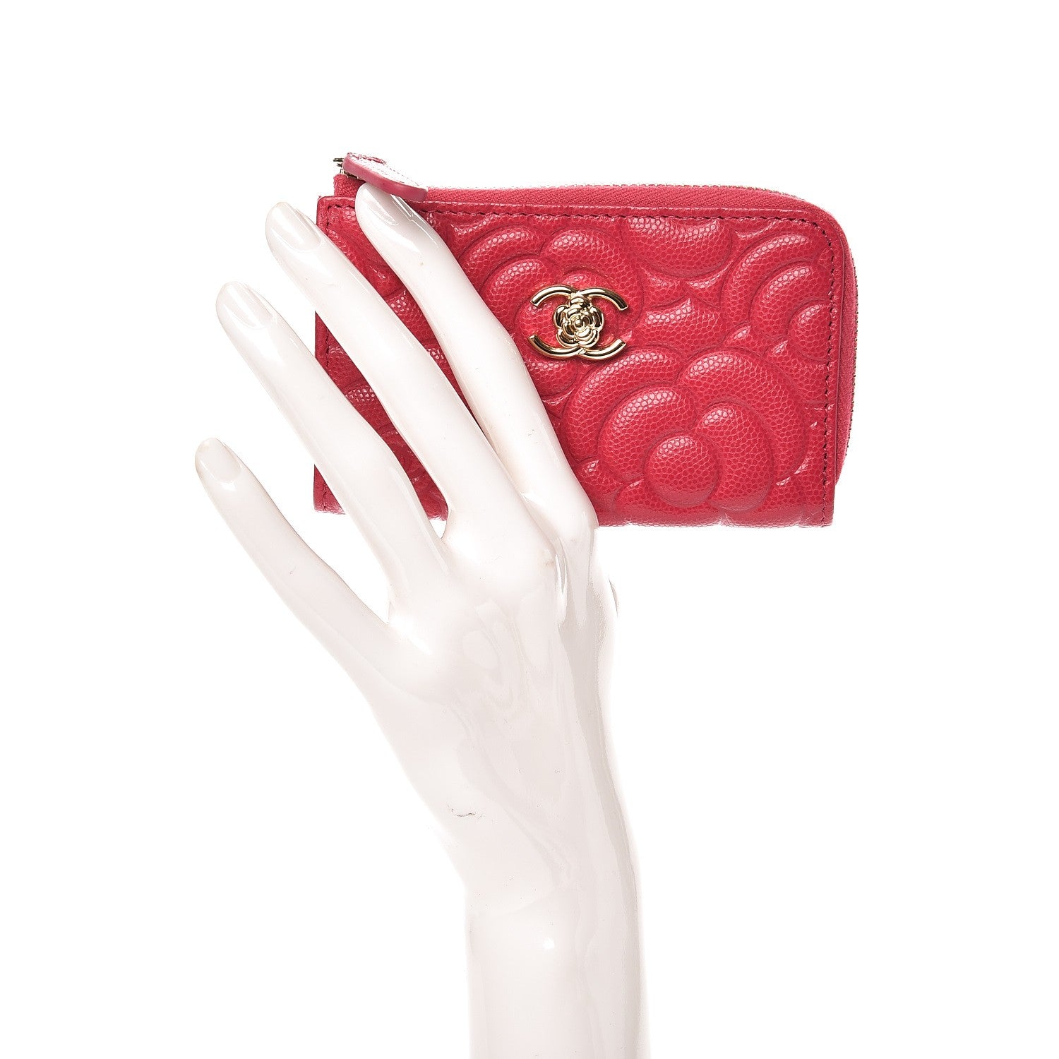 Chanel Caviar Camellia Embossed Key Holder Case Fuchsia 2 of 8