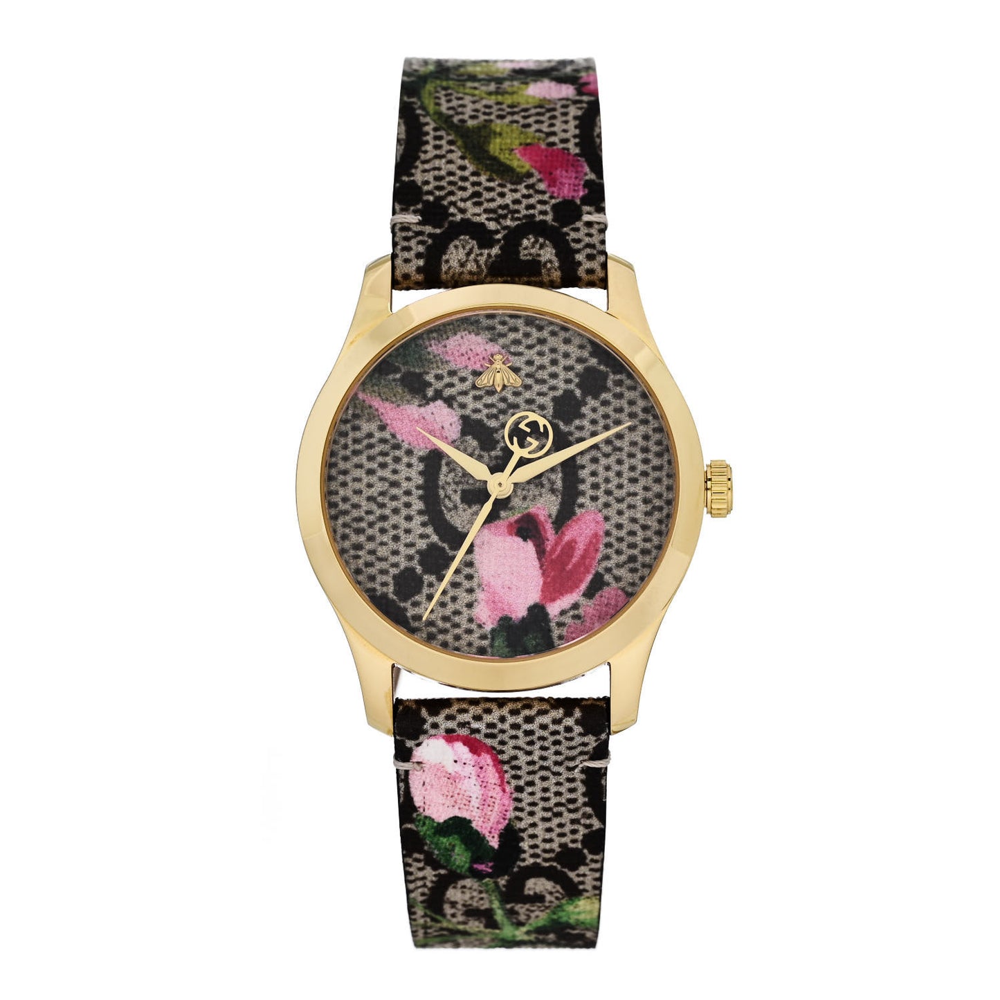 Stainless Steel Canvas 38mm G-Timeless Supreme GG Blooms Quartz Watch Brown