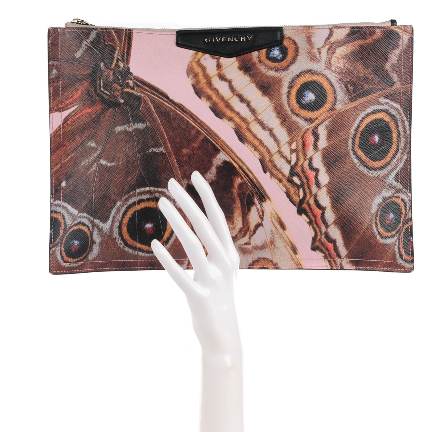 Coated Canvas Butterfly Print Large Flat Zip Pouch Multicolor