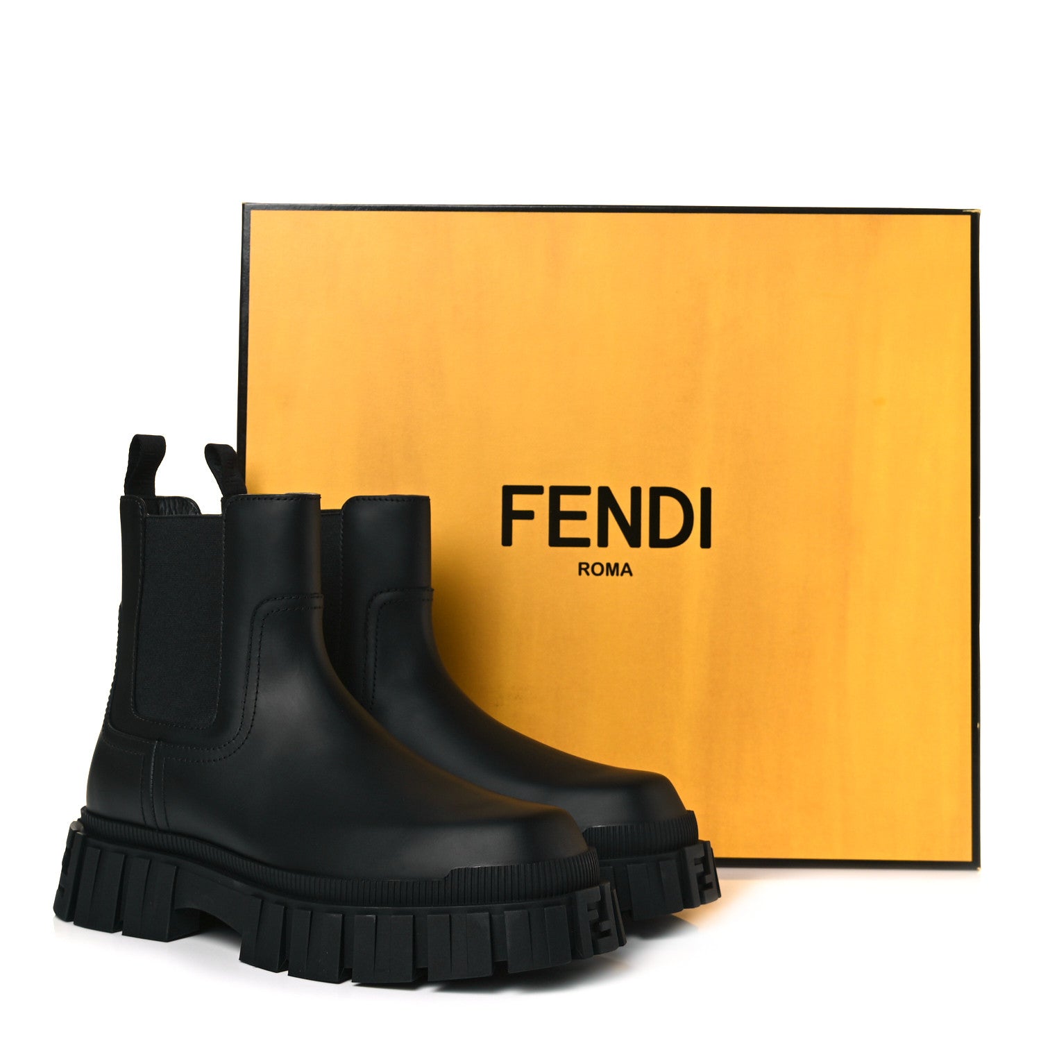Fendi Calfskin Rubber Mens Fendi Force Chelsea Boots 7.5 Black