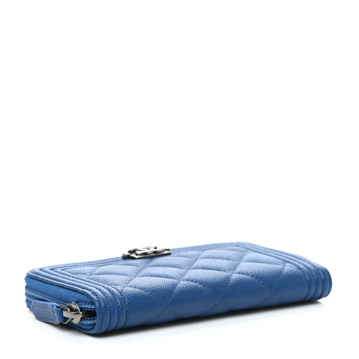 Caviar Quilted Boy Small Zip Around Wallet Blue