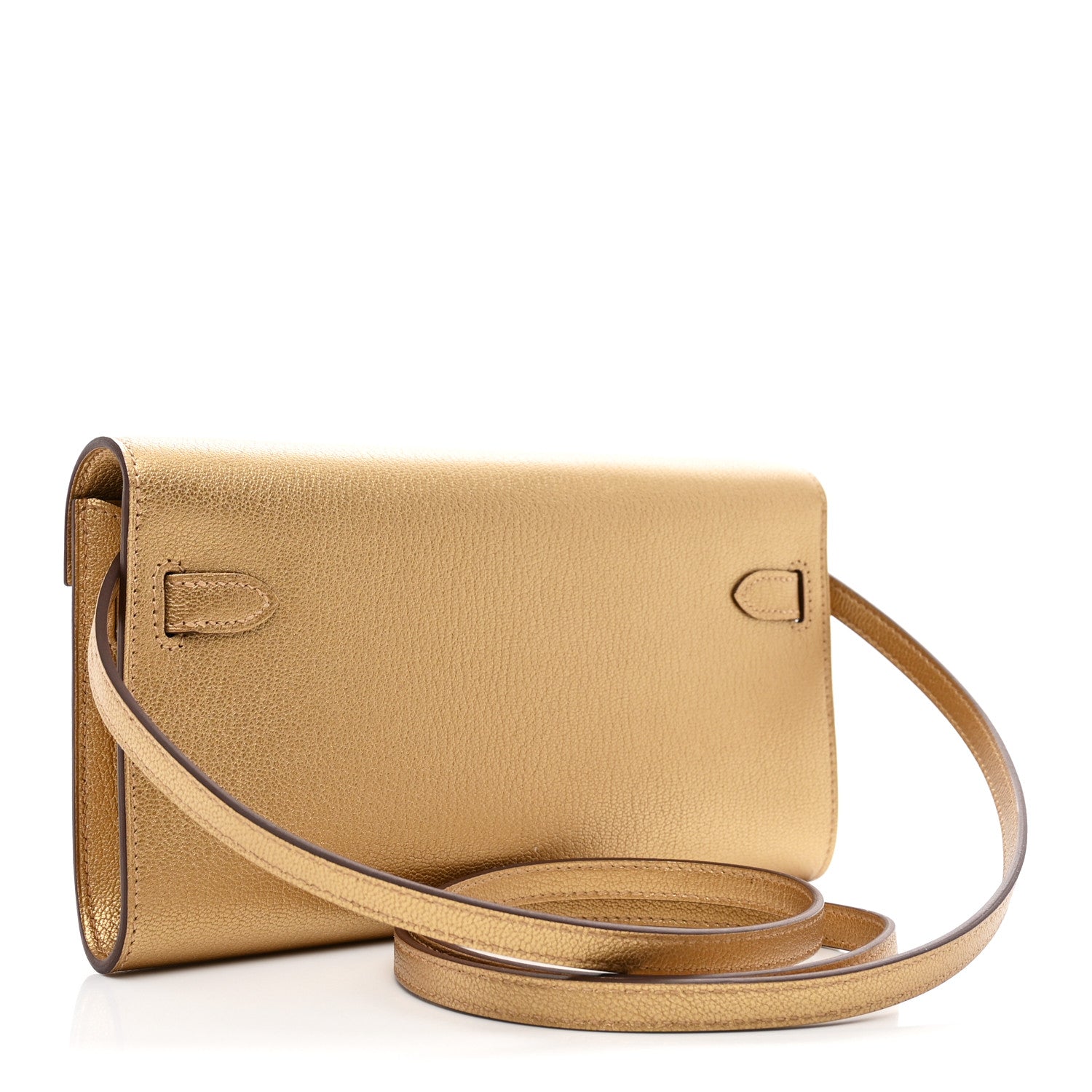 Hermes Metallic Chevre Chamkilight Kelly Wallet To Go Dore 3 of 11