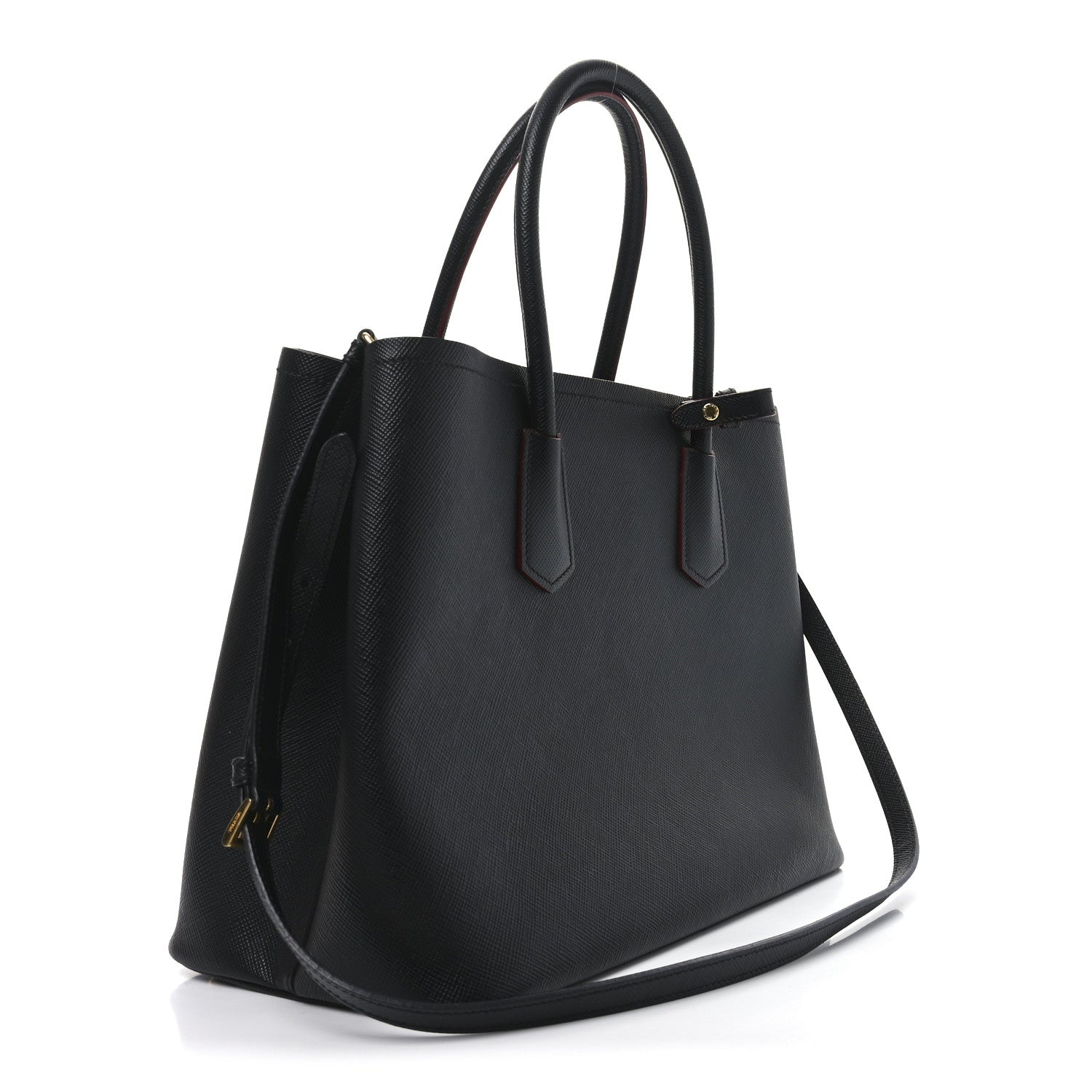 Prada Saffiano Cuir Large Double Bag Black Fuoco 3 of 9
