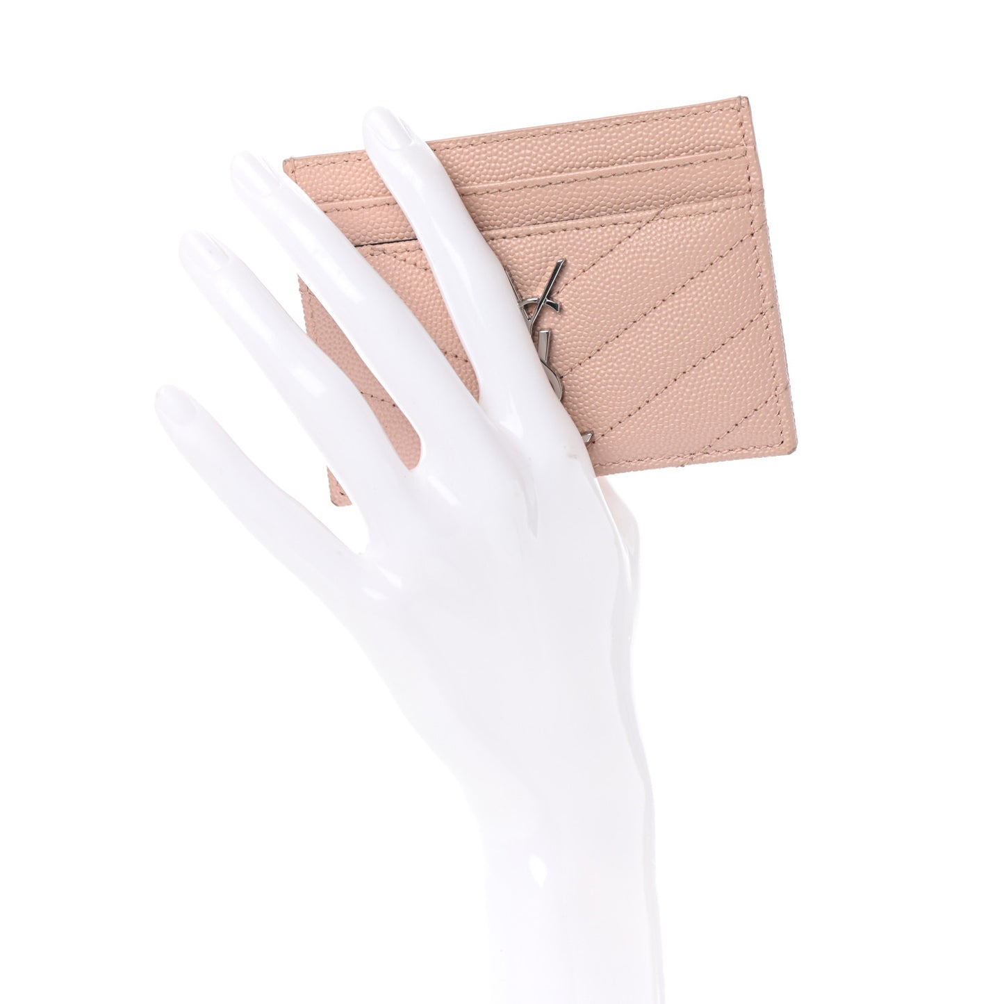 Grain De Poudre Matelasse Chevron Monogram Credit Card Case Pale Pink