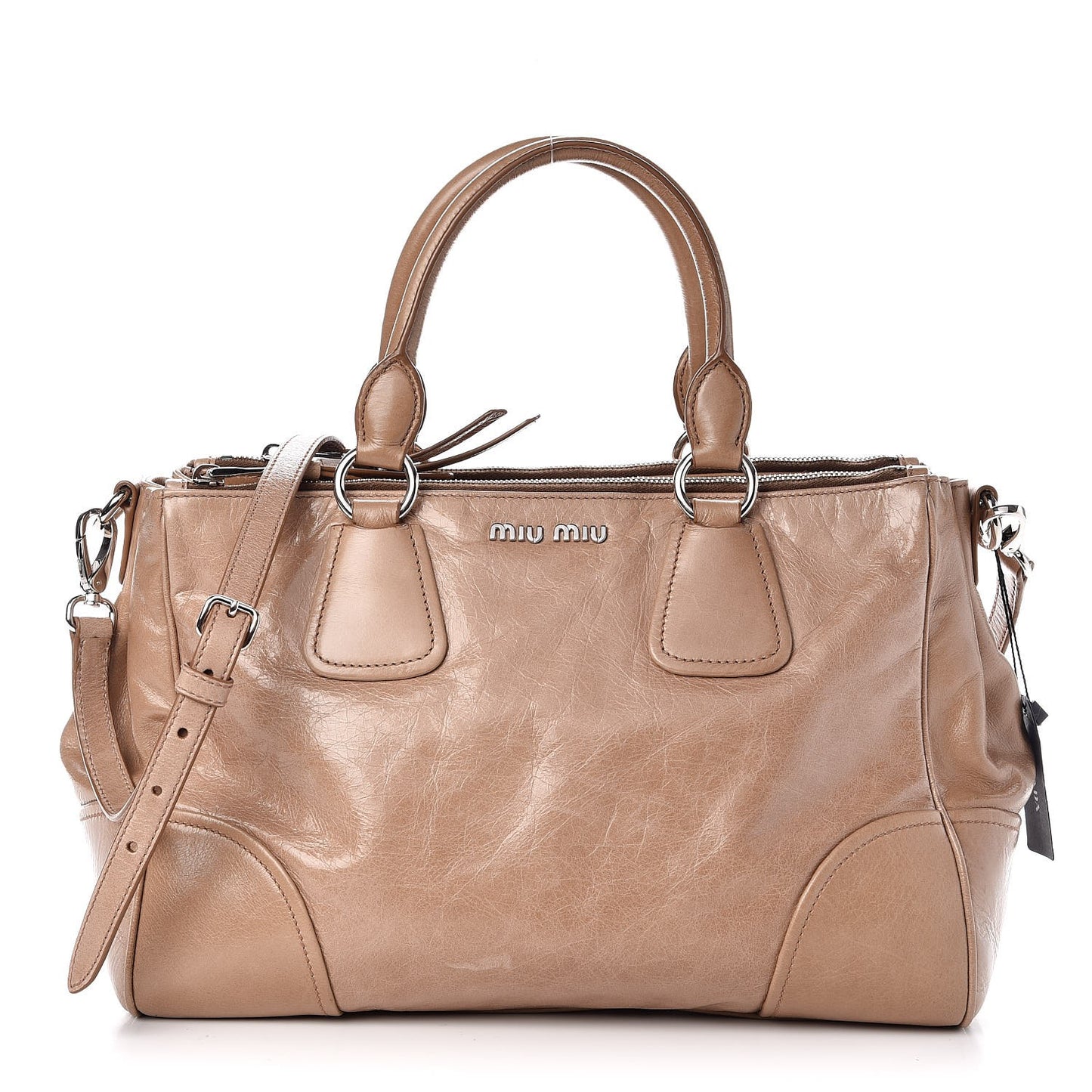 Vitello Shine Top Handle Satchel Cammeo