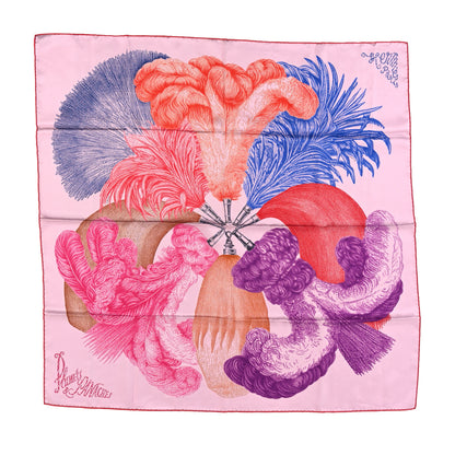 Hermes Silk Twill Plumets Et Panaches Scarf 90 Rose Fane Bleu Violet 1 of 5