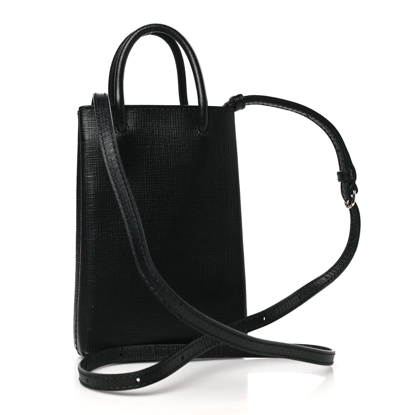 Squared Calfskin Logo Shopping Phone Holder Bag Black