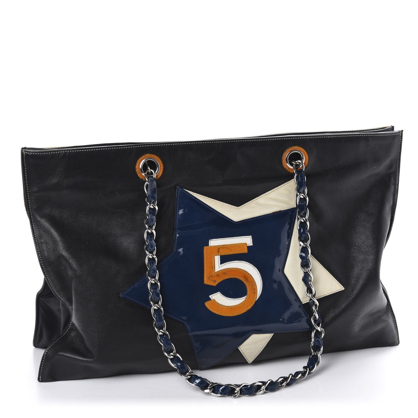 Calfskin N°5 Star Tote Black Orange