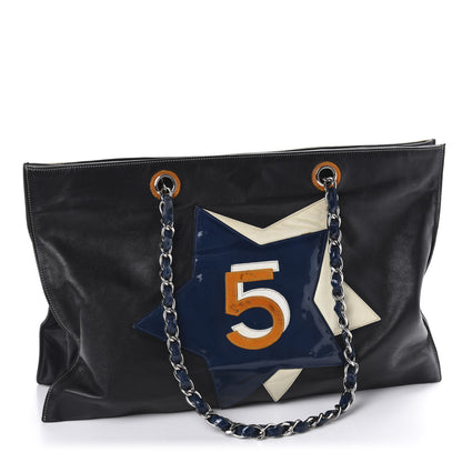 Chanel Calfskin N°5 Star Tote Black Orange 3 of 12