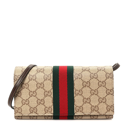 Gucci Monogram Web Small Pouch with Strap  Sand Dark Brown 1 of 10
