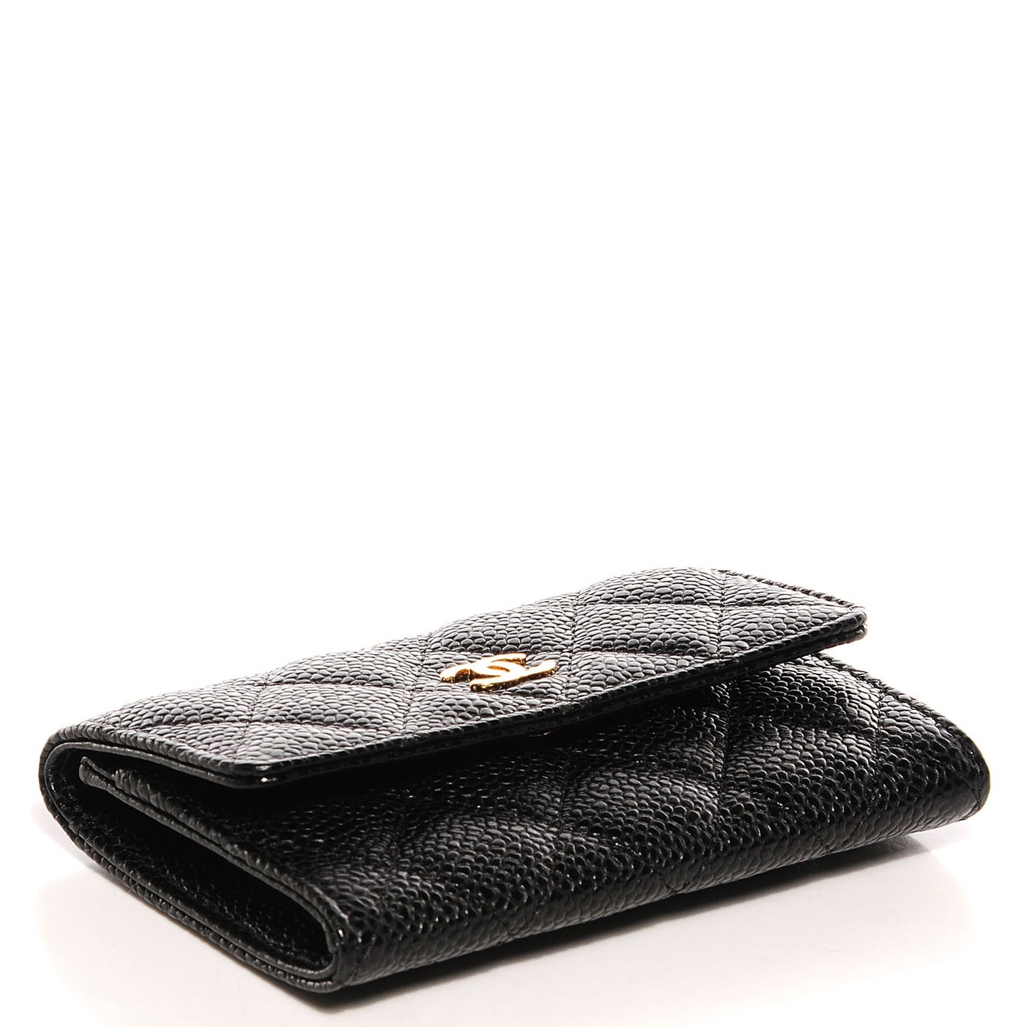 Caviar Quilted Flap Card Holder Black