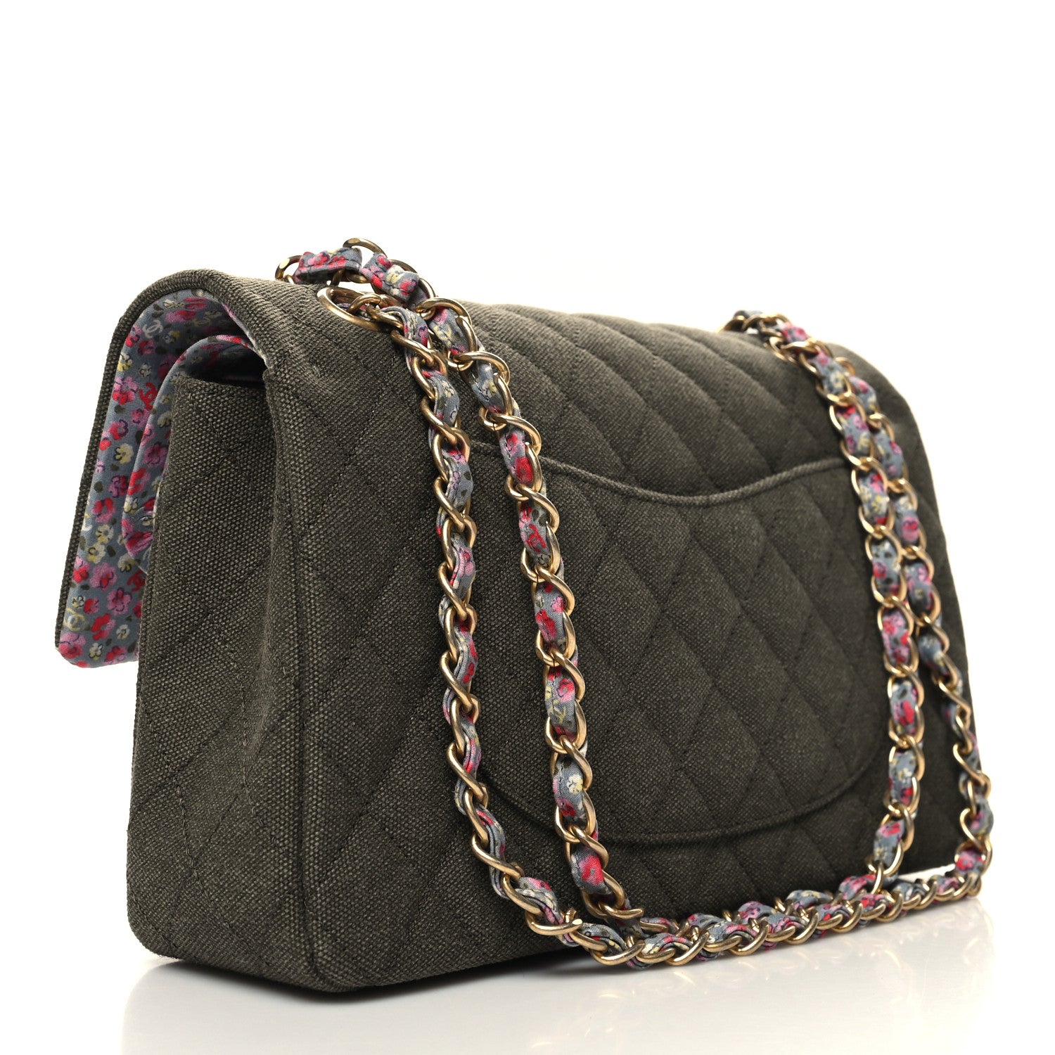 Chanel Toile Quilted Medium Cuba Double Flap Khaki 3 of 11