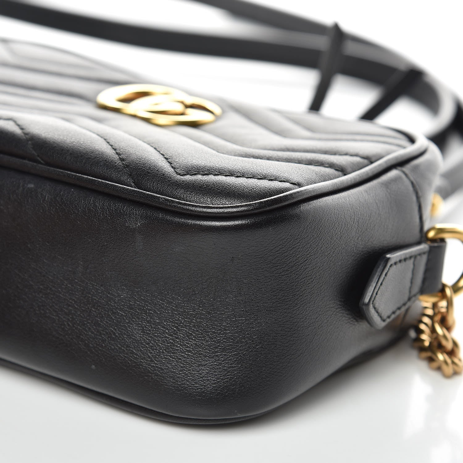 Gucci Calfskin Matelasse Mini GG Marmont Chain Shoulder Bag Black 9 of 16