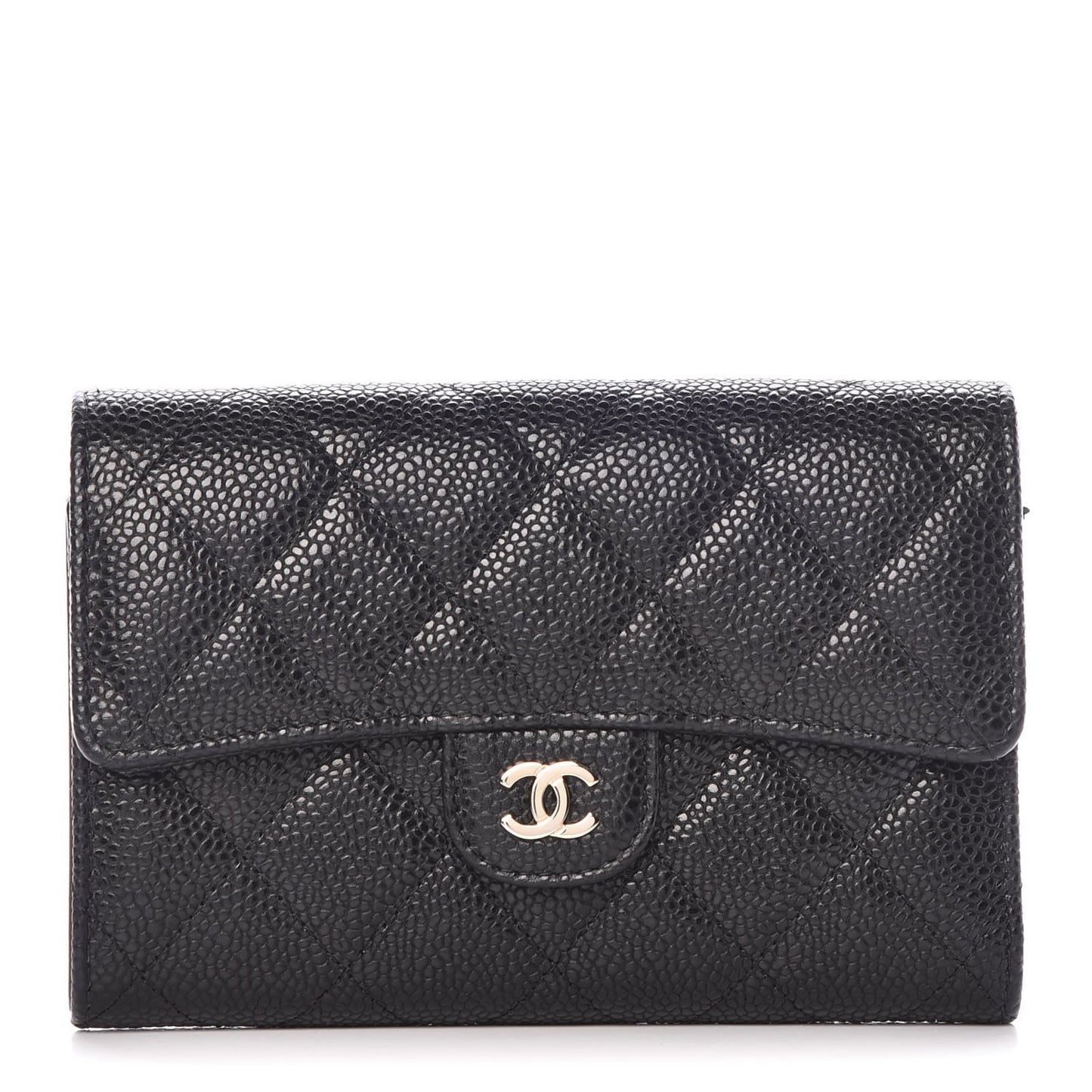 Caviar Quilted Medium Flap Wallet Black