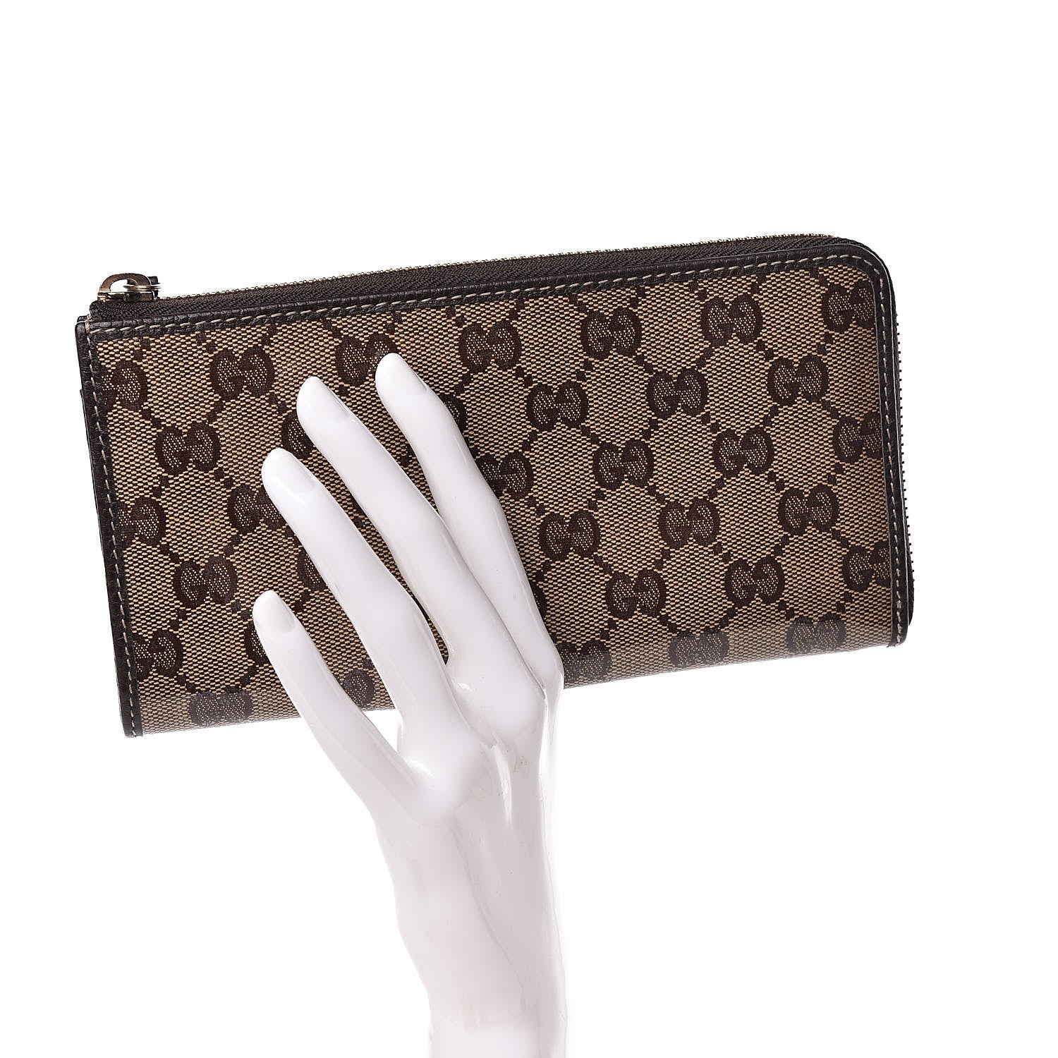 Gucci Crystal Monogram Dollar Calfskin Donna Long Wallet Beige Ebony Testa di Moro 2 of 8