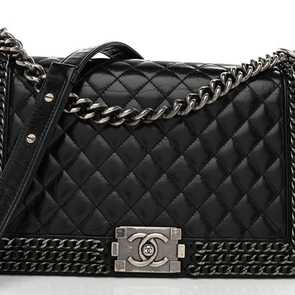 Chanel Glazed Calfskin Quilted New Medium Boy Chained Flap Black 8 of 10