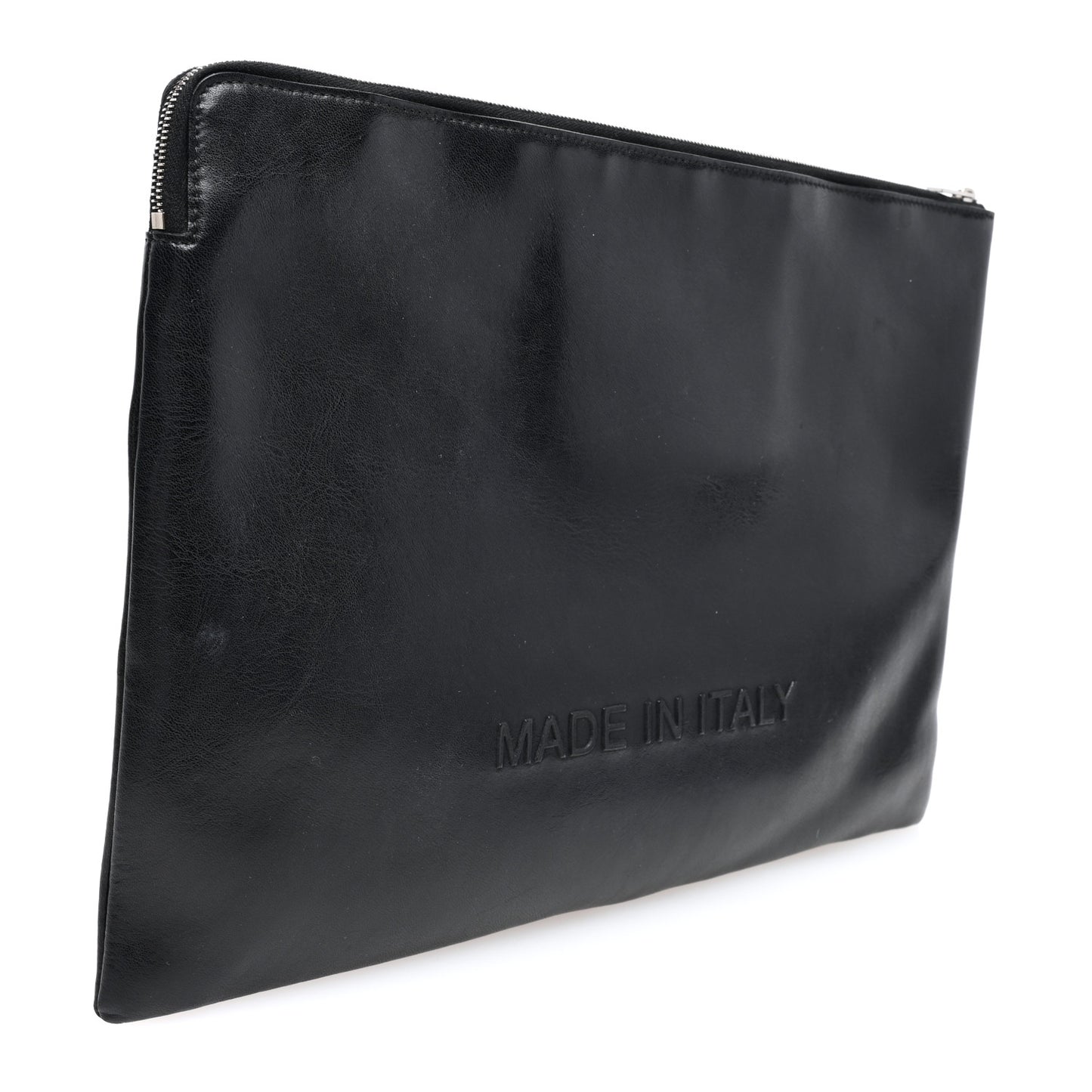 Calfskin Large Made In Clutch Pouch Black
