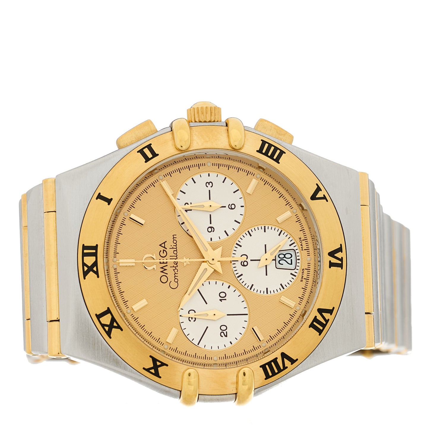 Stainless Steel 18K Yellow Gold 37mm Constellation Chronograph Quartz Watch Champagne 1242.10