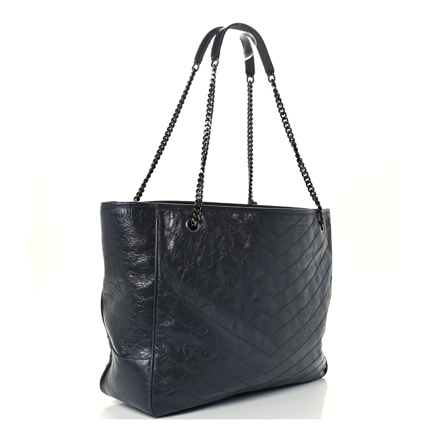 Crinkled Calfskin Matelasse Monogram Large Niki Shopping Tote Bag Grey