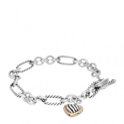 David Yurman Sterling Silver 18K Yellow Gold Cable Heart Charm Bracelet 1 of 4