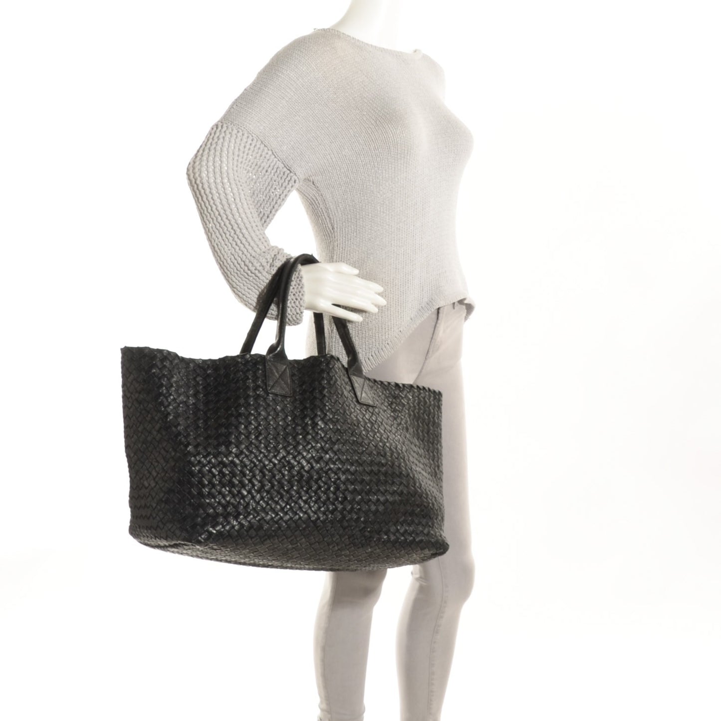 Ostrich Intrecciato Large Cabat Black