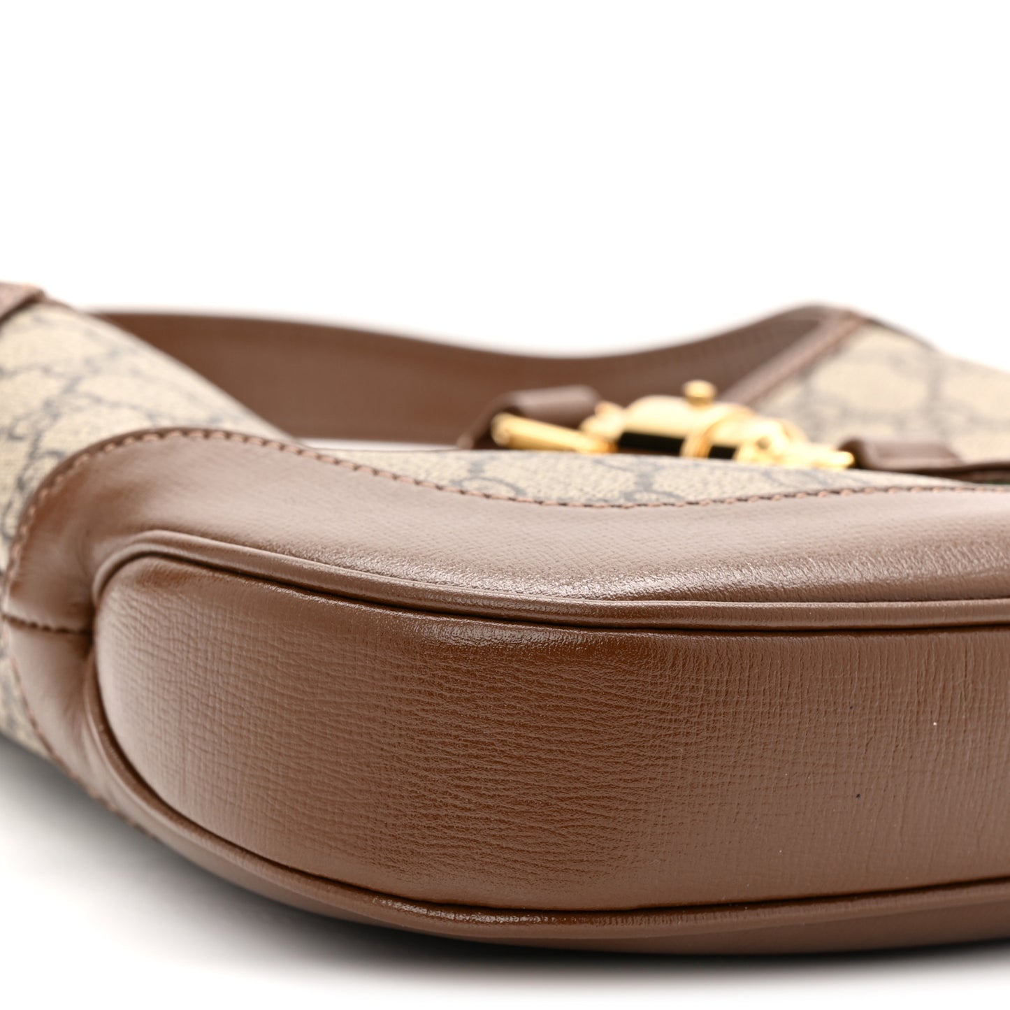 GG Supreme Monogram Azalea Calfskin Web Small Jackie 1961 Hobo Beige Ebony Brown Sugar