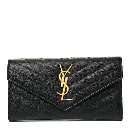 Saint Laurent Grain De Poudre Matelasse Chevron Monogram Flap Wallet Black 1 of 8