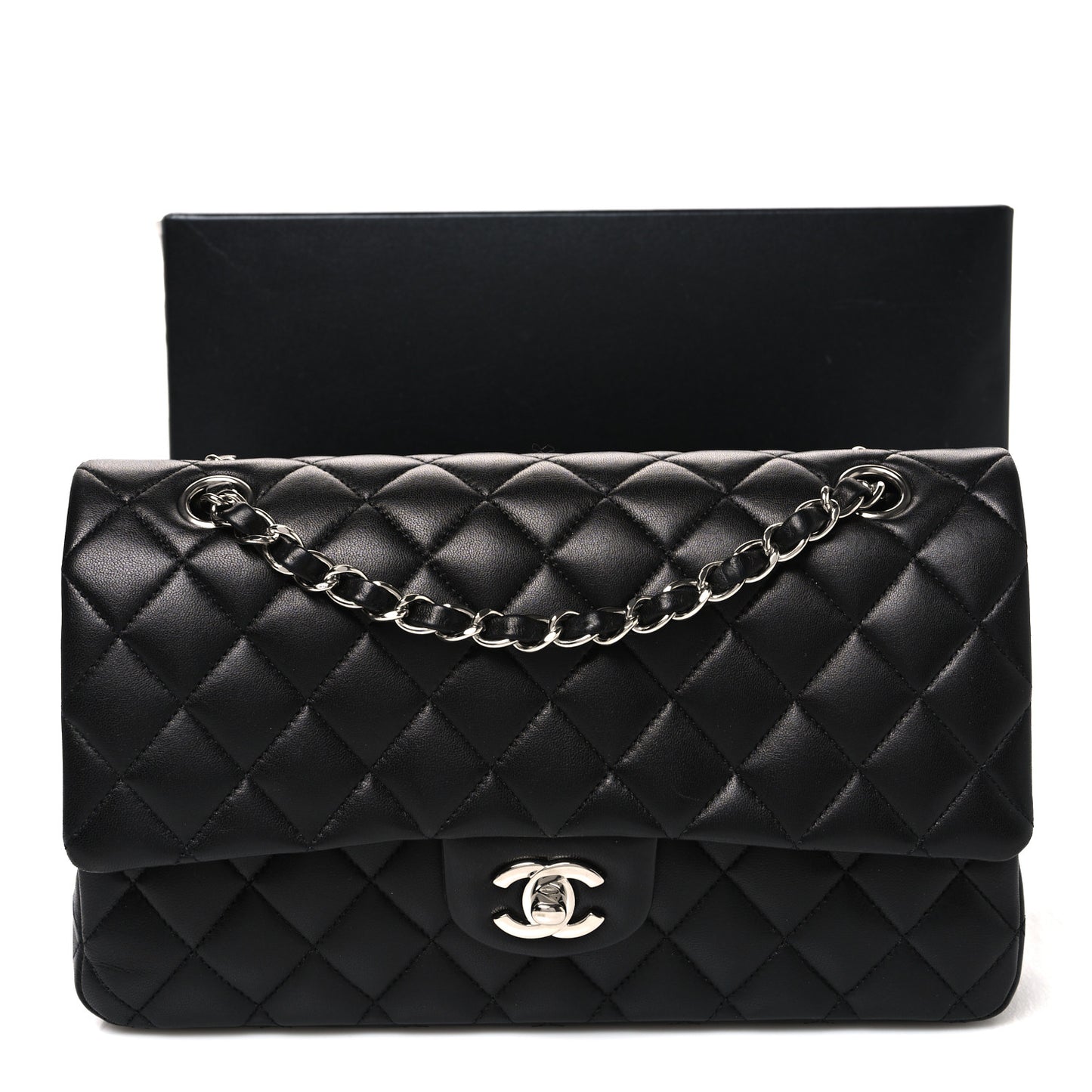 Lambskin Quilted Medium Double Flap Black