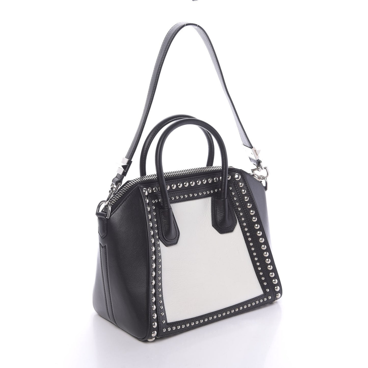 Calfskin Small Studded Bi-Color Antigona Black White