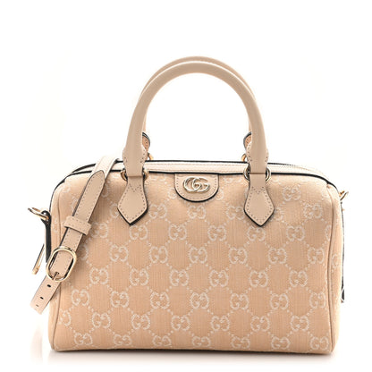 Gucci Summer Denim Calfskin GG Monogram Small Ophidia Top Handle Bag Souffle Rose 1 of 11