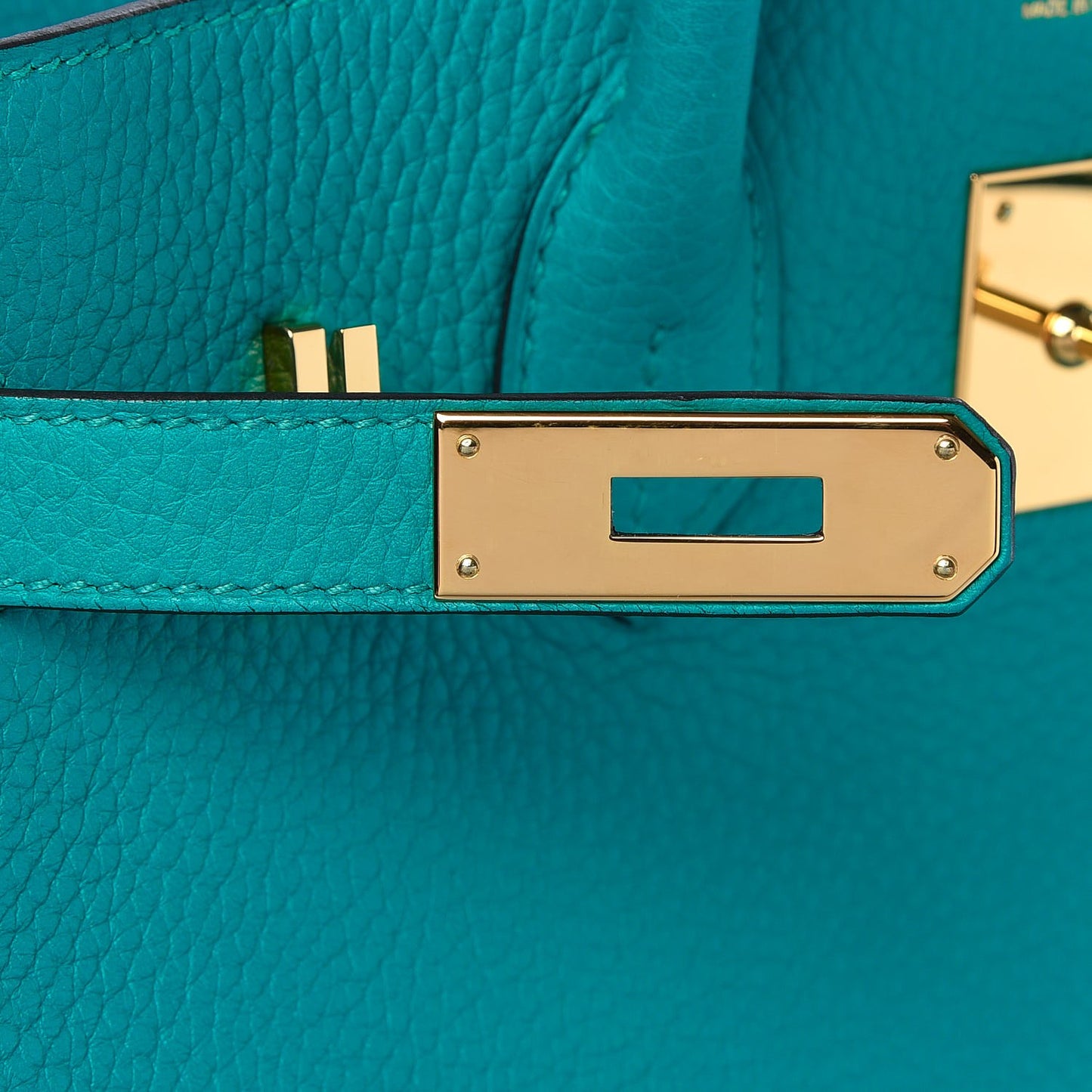 Taurillon Clemence Birkin 30 Bleu Paon