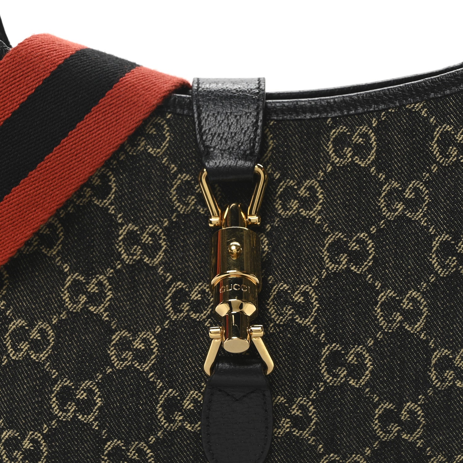 Gucci Jacquard Denim GG Monogram Small Jackie 1961 Hobo Black Ivory 8 of 10