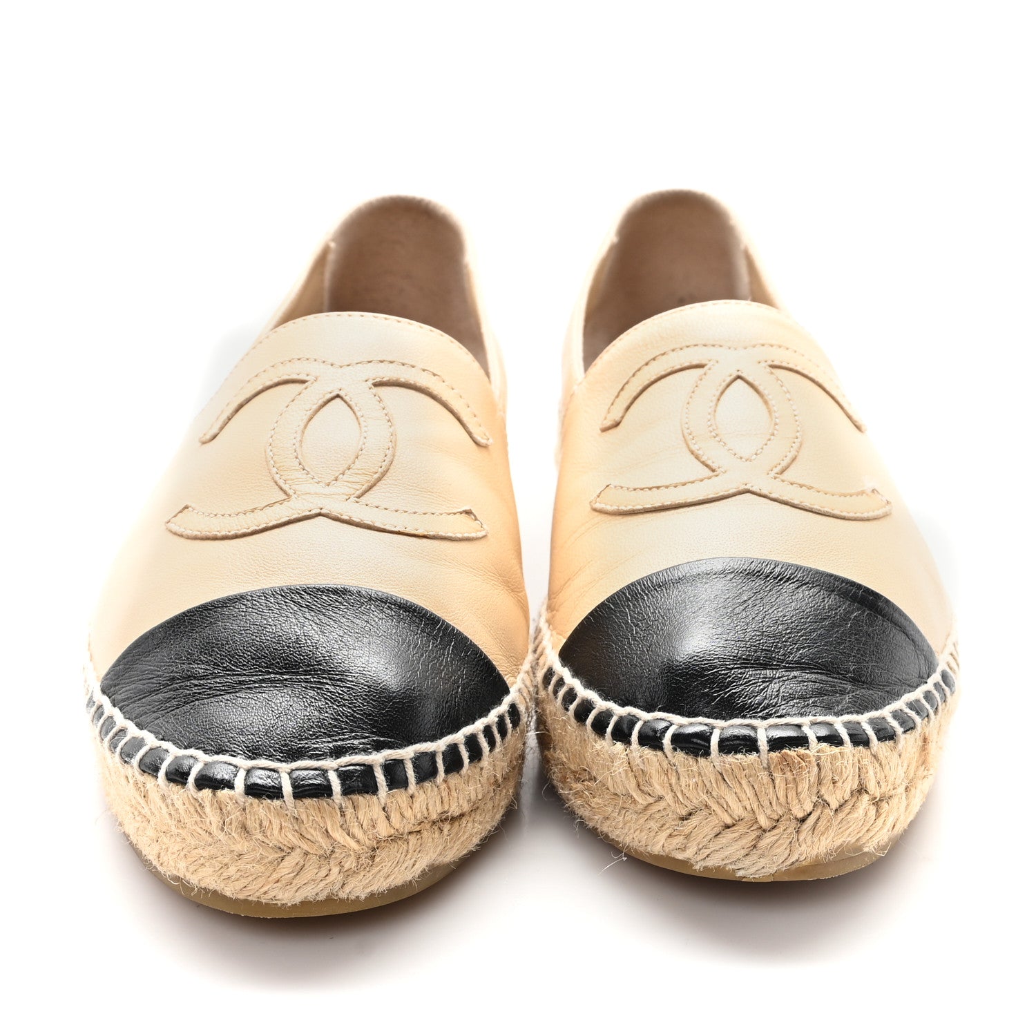 Chanel Lambskin CC Espadrilles 37 Beige Black 3 of 10