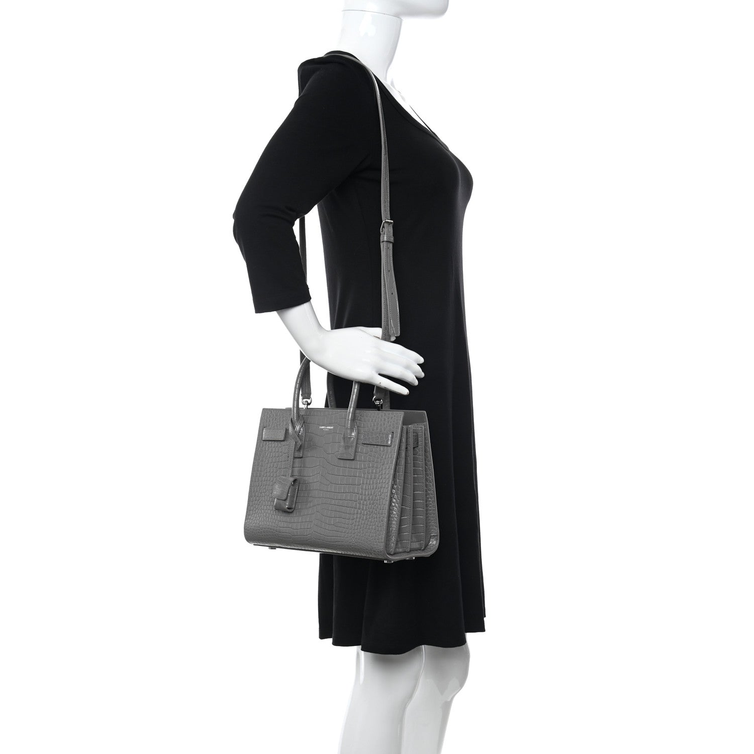 Saint Laurent Calfskin Crocodile Embossed Baby Sac De Jour Fog 2 of 14