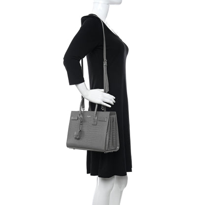 Saint Laurent Calfskin Crocodile Embossed Baby Sac De Jour Fog 2 of 14