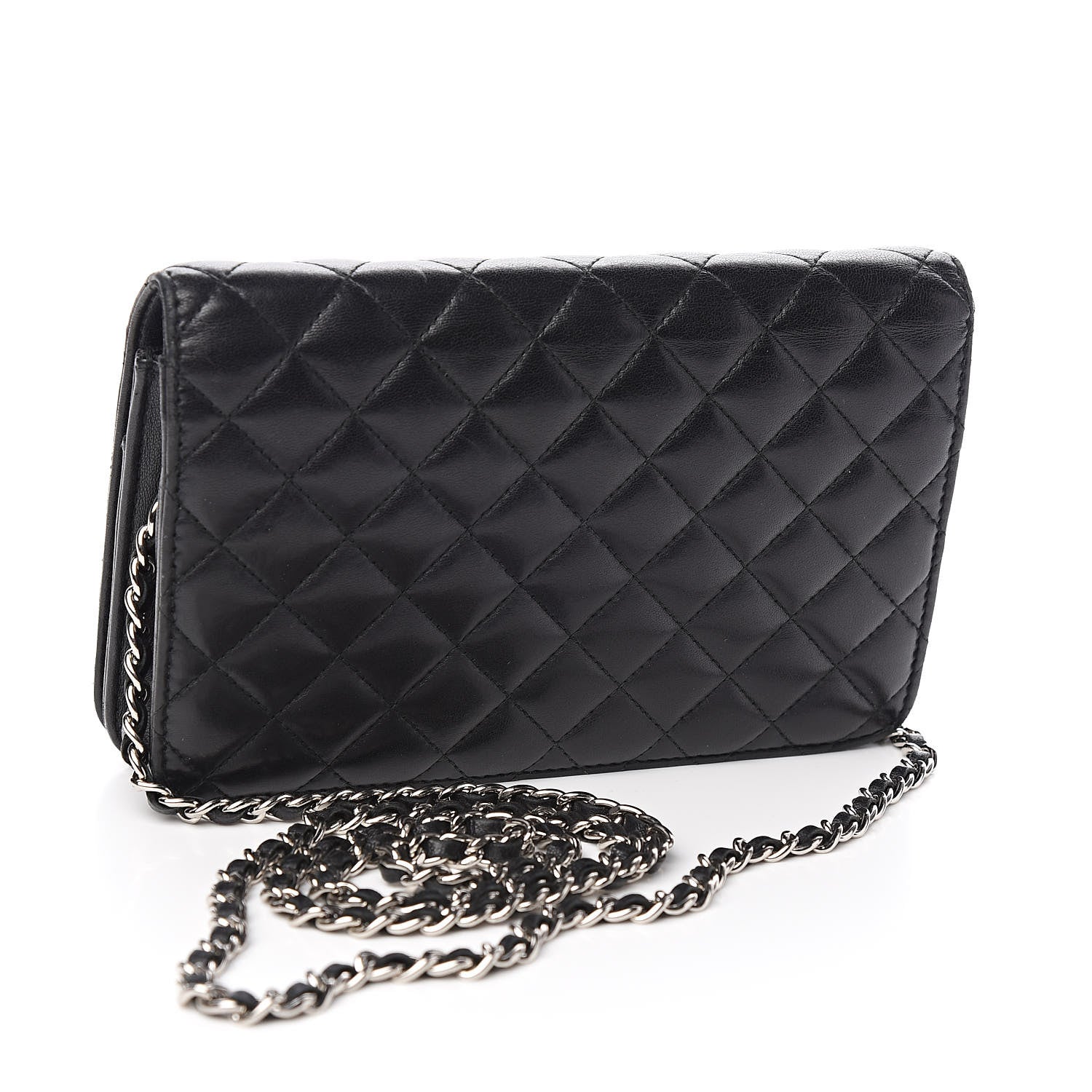 Chanel Lambskin Quilted Diamond CC Wallet On Chain WOC Black 3 of 13