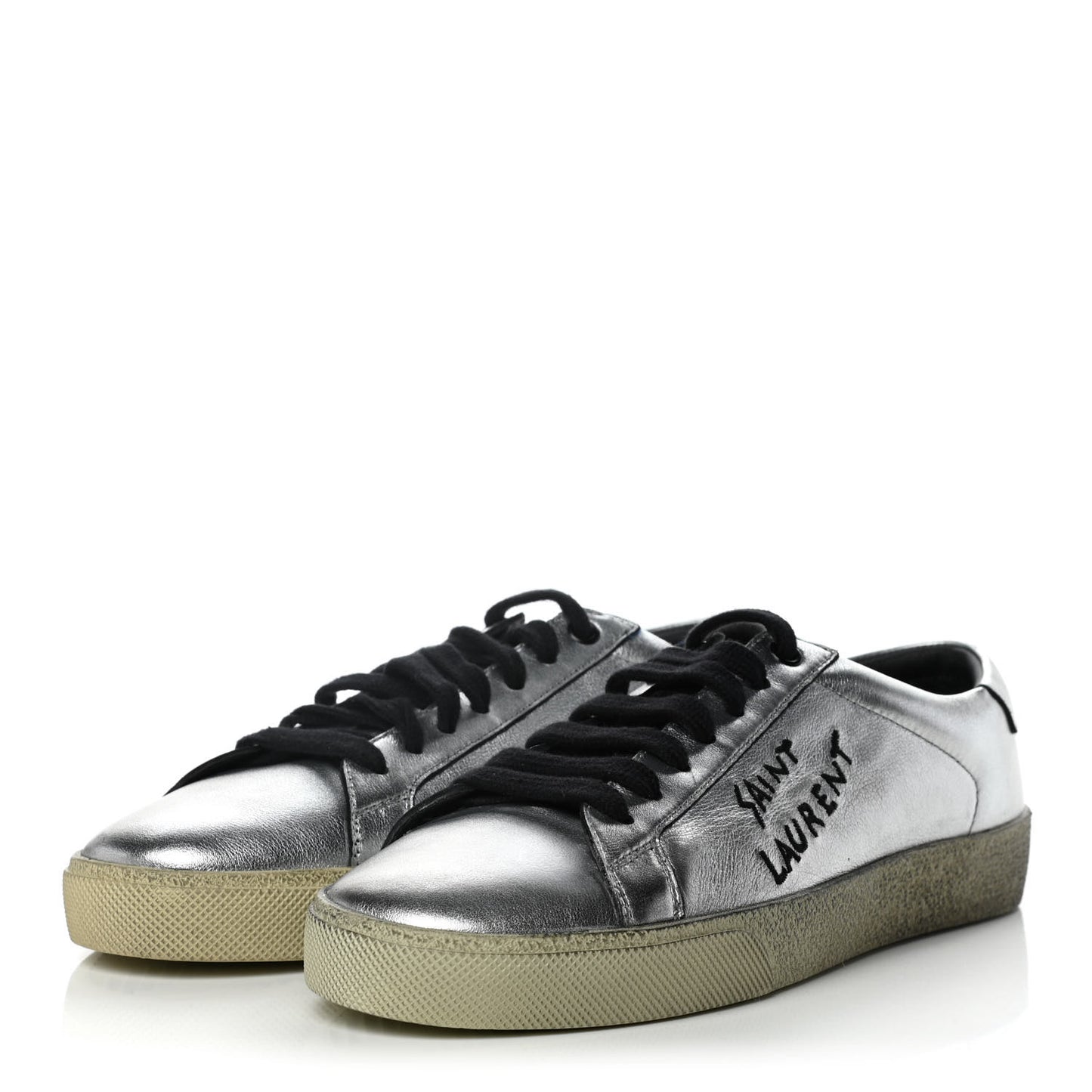 Metallic Calfskin Womens Court Classic Sneakers 39.5 Silver