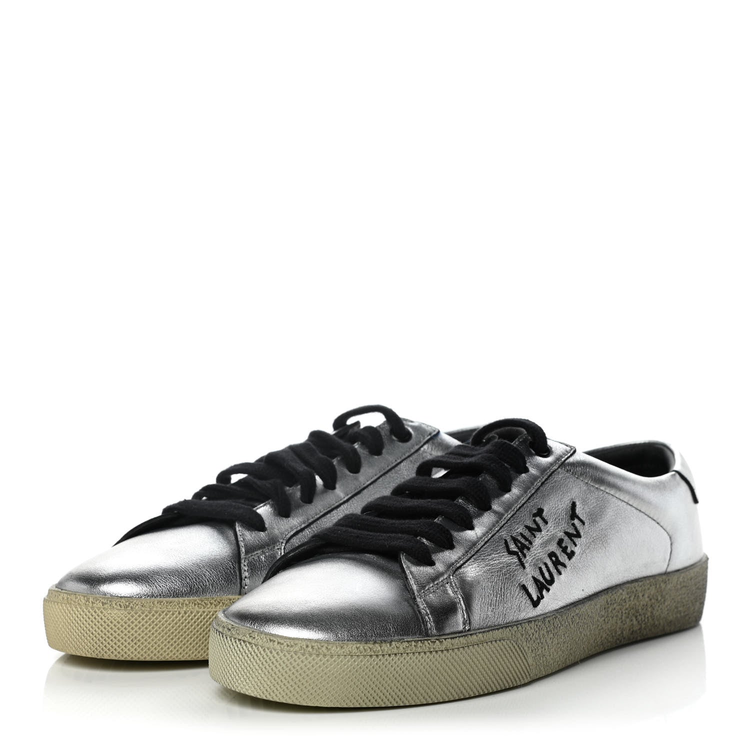 Saint Laurent Metallic Calfskin Womens Court Classic Sneakers 39.5 Silver 3 of 9
