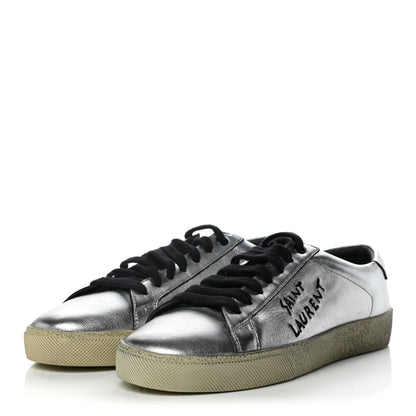 Saint Laurent Metallic Calfskin Womens Court Classic Sneakers 39.5 Silver 3 of 9