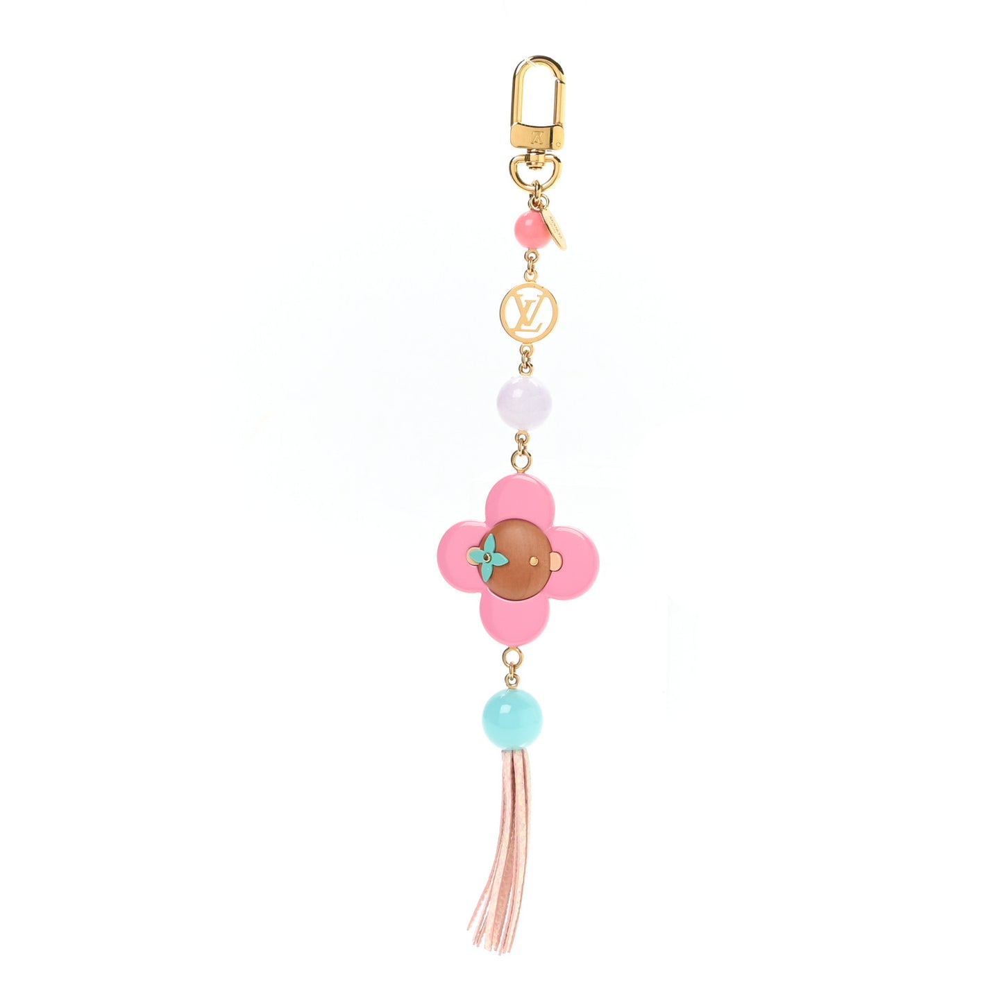 Resin Wood Vivienne Bag Charm Fuchsia Ecru White Caramel